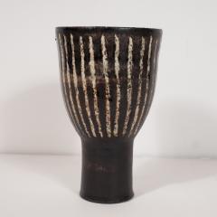 Mid Century Modern Scandinavian Handcrafted and Painted Striated Ceramic Vessel - 1560690