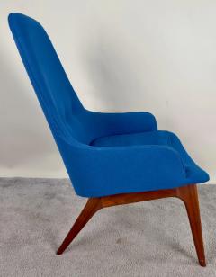 Mid Century Modern Scandinavian Walnut Barrel Armchair in Blue Upholstery - 3493997