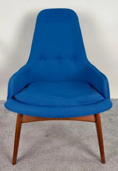 Mid Century Modern Scandinavian Walnut Barrel Armchair in Blue Upholstery - 3493999