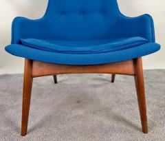 Mid Century Modern Scandinavian Walnut Barrel Armchair in Blue Upholstery - 3494002