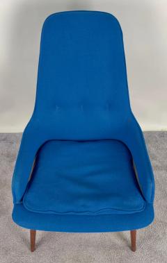 Mid Century Modern Scandinavian Walnut Barrel Armchair in Blue Upholstery - 3494004