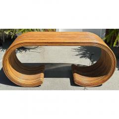 Mid Century Modern Scrolled Split Reed Bamboo Waterfall Console Table - 3561273