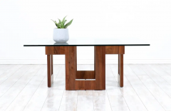 Mid Century Modern Sculpted Geometric Walnut Coffee Table with Glass Top - 2481129