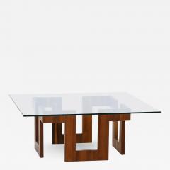 Mid Century Modern Sculpted Geometric Walnut Coffee Table with Glass Top - 2482594