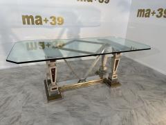 Mid Century Modern Sculpted Metal And Marble Dining Table with Glass Top 1970 - 3449485