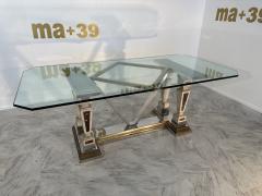 Mid Century Modern Sculpted Metal And Marble Dining Table with Glass Top 1970 - 3449487