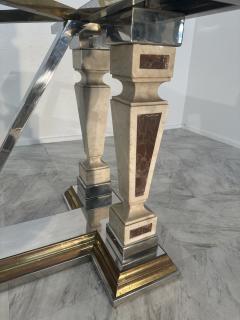 Mid Century Modern Sculpted Metal And Marble Dining Table with Glass Top 1970 - 3449489