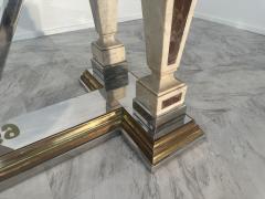 Mid Century Modern Sculpted Metal And Marble Dining Table with Glass Top 1970 - 3449490