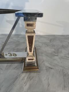 Mid Century Modern Sculpted Metal And Marble Dining Table with Glass Top 1970 - 3449498