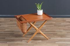 Mid Century Modern Sculpted Side Table with Wicker Basket - 3837225