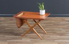 Mid Century Modern Sculpted Side Table with Wicker Basket - 3837226