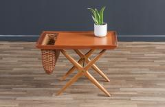 Mid Century Modern Sculpted Side Table with Wicker Basket - 3837227