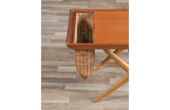 Mid Century Modern Sculpted Side Table with Wicker Basket - 3837230