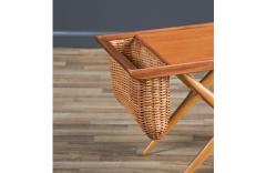 Mid Century Modern Sculpted Side Table with Wicker Basket - 3837231