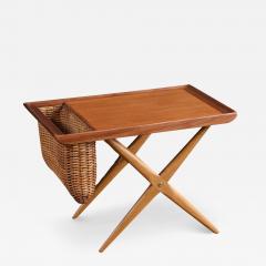 Mid Century Modern Sculpted Side Table with Wicker Basket - 3841232