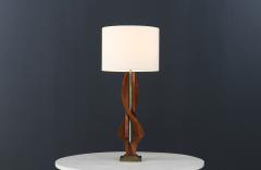 Mid Century Modern Sculpted Spiral Walnut Table Lamp - 3723733