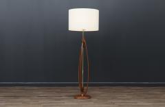 Mid Century Modern Sculpted Walnut Brass Floor Lamp - 3600362