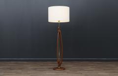 Mid Century Modern Sculpted Walnut Brass Floor Lamp - 3600363