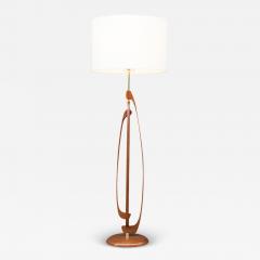 Mid Century Modern Sculpted Walnut Brass Floor Lamp - 3602942