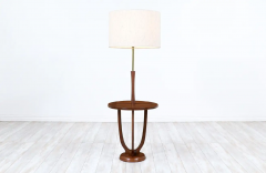 Mid Century Modern Sculpted Walnut Brass Floor Lamp with Side Table - 2658447