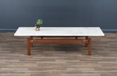 Mid Century Modern Sculpted Walnut Coffee Table w Marble Stone Top - 3712401