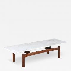 Mid Century Modern Sculpted Walnut Coffee Table w Marble Stone Top - 3717197