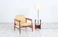 Mid Century Modern Sculpted Walnut Floor Lamp with Marble Side Table - 2299864