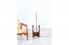 Mid Century Modern Sculpted Walnut Floor Lamp with Marble Side Table - 2299870