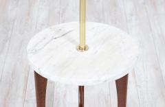 Mid Century Modern Sculpted Walnut Floor Lamp with Marble Side Table - 2299877