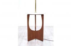 Mid Century Modern Sculpted Walnut Floor Lamp with Marble Side Table - 2299880
