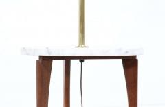 Mid Century Modern Sculpted Walnut Floor Lamp with Marble Side Table - 2299881
