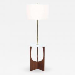Mid Century Modern Sculpted Walnut Floor Lamp with Marble Side Table - 2301426