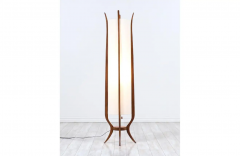 Mid Century Modern Sculpted Walnut Floor Lamp with New Linen Shade - 2695117