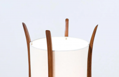 Mid Century Modern Sculpted Walnut Floor Lamp with New Linen Shade - 2695119