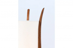 Mid Century Modern Sculpted Walnut Floor Lamp with New Linen Shade - 2695121