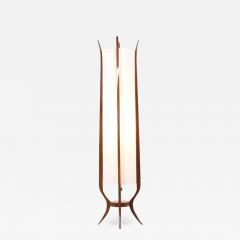 Mid Century Modern Sculpted Walnut Floor Lamp with New Linen Shade - 2700576