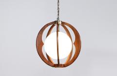 Mid Century Modern Sculpted Walnut Glass Sphere Pendant Chandelier - 2883887