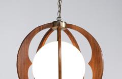 Mid Century Modern Sculpted Walnut Glass Sphere Pendant Chandelier - 2883890