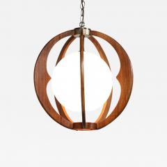 Mid Century Modern Sculpted Walnut Glass Sphere Pendant Chandelier - 2885717