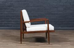 Mid Century Modern Sculpted Walnut Lounge Chair w Brass Sabots - 4326358