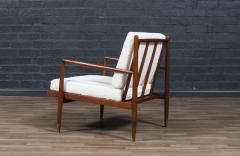 Mid Century Modern Sculpted Walnut Lounge Chair w Brass Sabots - 4326359
