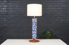 Mid Century Modern Sculpted Walnut Table Lamp w Blue Mosaic Tiles - 4101645