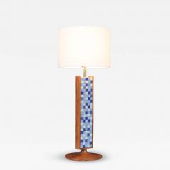 Mid Century Modern Sculpted Walnut Table Lamp w Blue Mosaic Tiles - 4101861