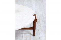 Mid Century Modern Sculpted Walnut Travertine Stone Coffee Table - 2321939