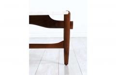 Mid Century Modern Sculpted Walnut Travertine Stone Coffee Table - 2321941