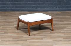 Mid Century Modern Sculpted Walnut Tweed Stool - 4374897