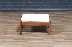Mid Century Modern Sculpted Walnut Tweed Stool - 4374899