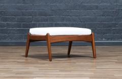 Mid Century Modern Sculpted Walnut Tweed Stool - 4374900