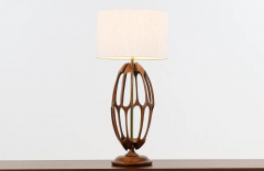 Mid Century Modern Sculpted Walnut with Brass Accent Table Lamp - 2520123