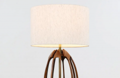 Mid Century Modern Sculpted Walnut with Brass Accent Table Lamp - 2520124